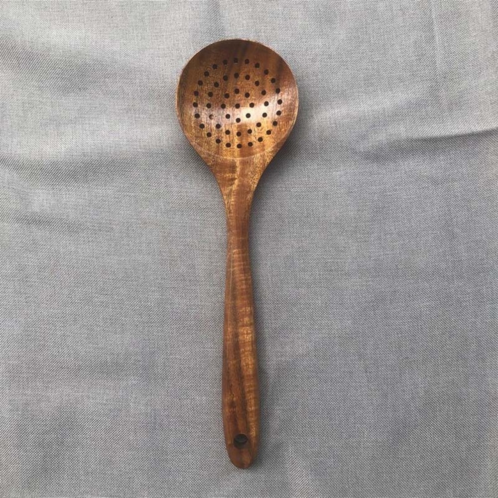 Acacia Wood Kitchen Utensil Set With Holder For Cooking Baking Serving 9