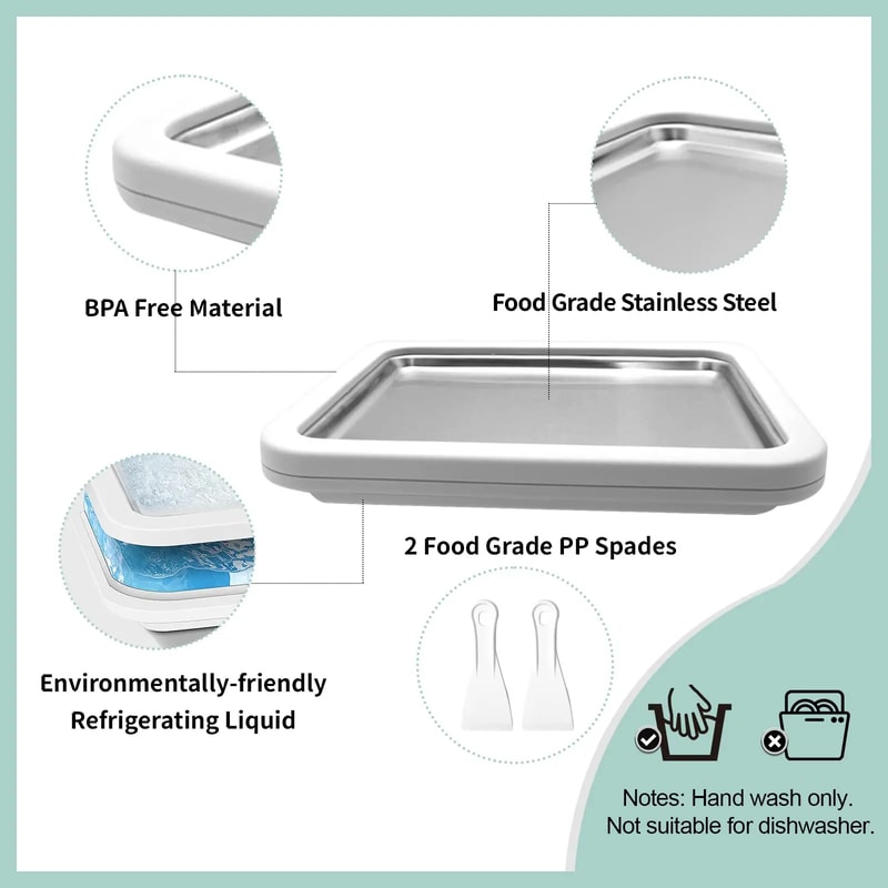 Instant Rolled Ice Cream Maker Pan for Homemade Frozen Yogurt and DIY Ice Cream Rolls