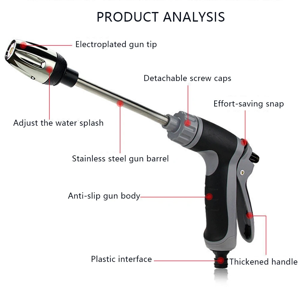 High Pressure Car Wash Water Gun with Metal Extension Wand for Garden & Home Cleaning