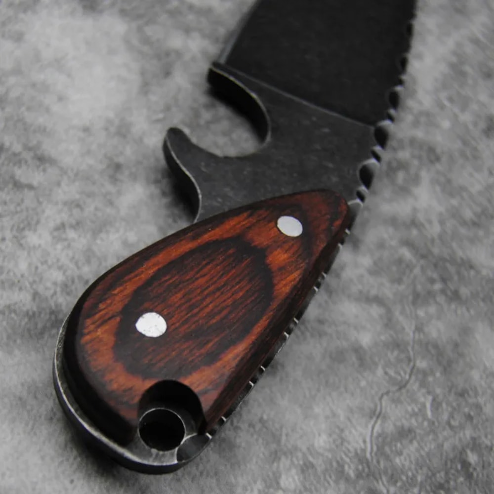 Steel Fixed Blade Hunting Knife with Sandalwood Handle & Leather Sheath