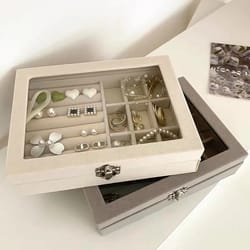 crystal clear jewelry organizer box for rings, earrings & necklaces