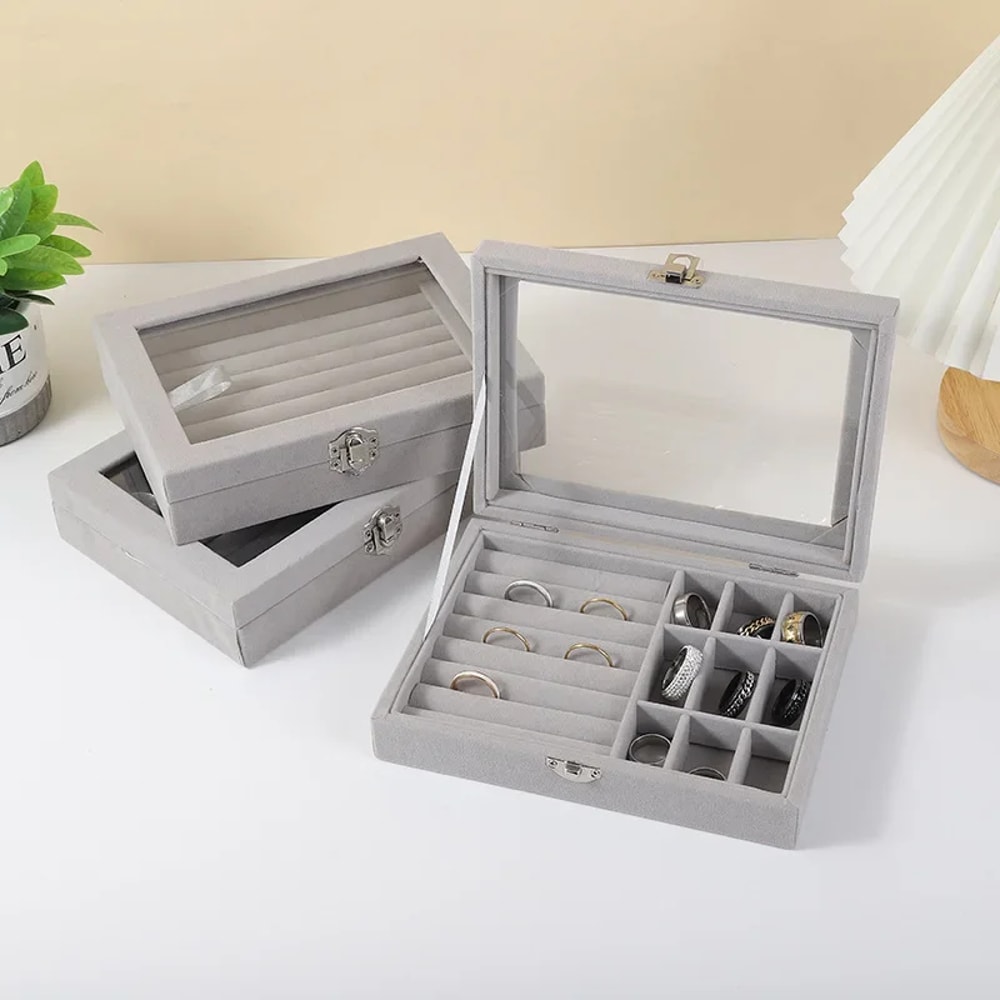 Crystal Clear Jewelry Organizer Box for Rings, Earrings & Necklaces
