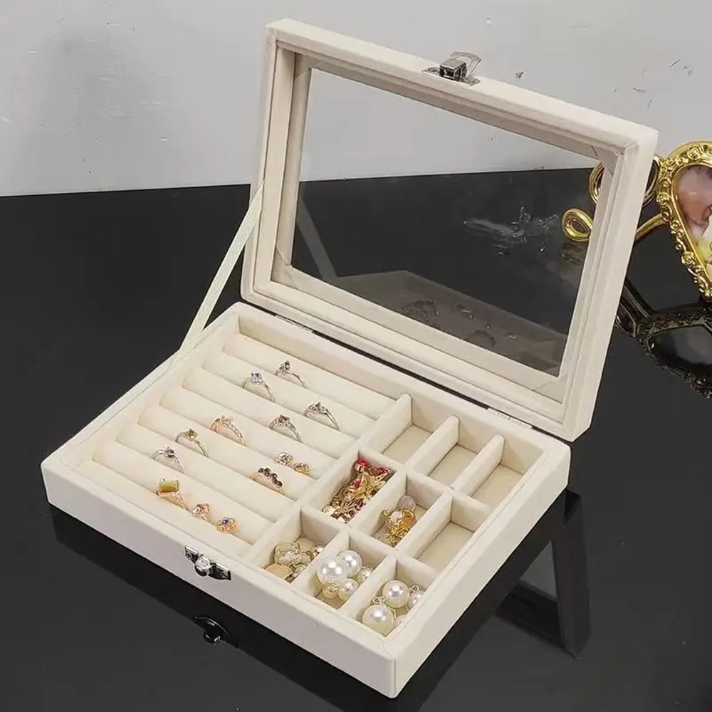 Crystal Clear Jewelry Organizer Box for Rings, Earrings & Necklaces