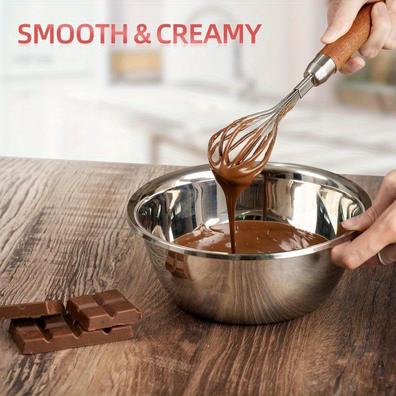 Nordic Wooden Handle Balloon Whisk Stainless Steel Egg Beater For Baking Cooking 4