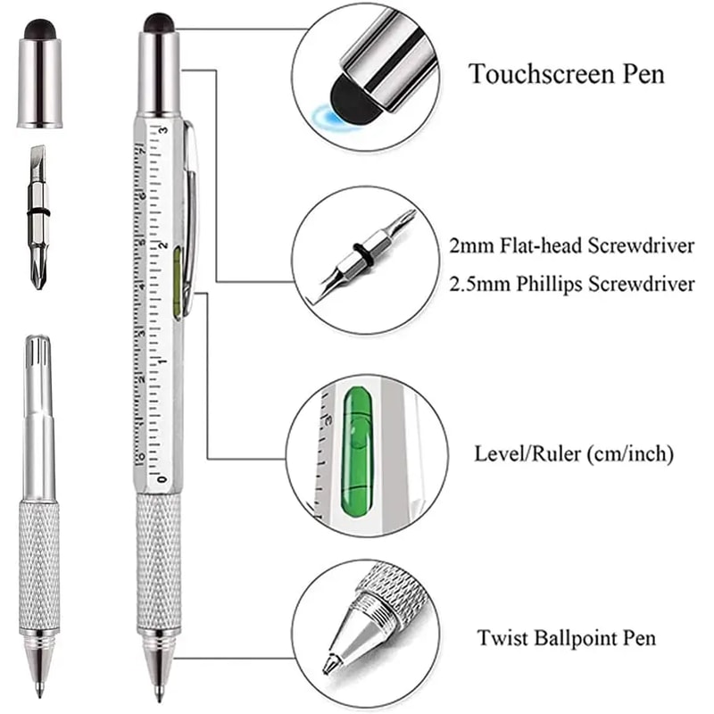 Multitool Pen With Stylus Screwdriver Ruler Level Gauge 1