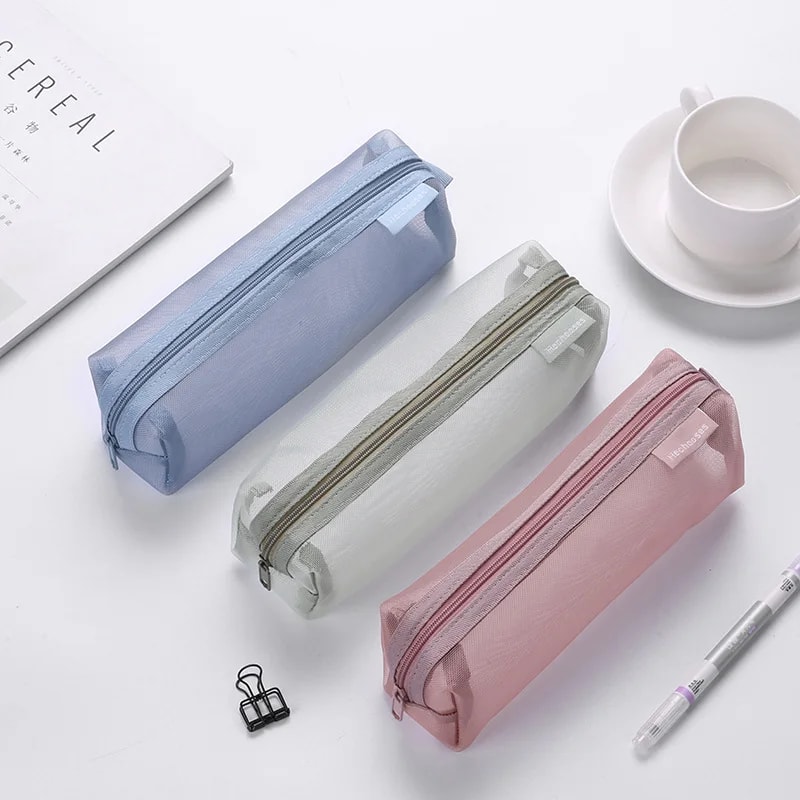 Aesthetic Mesh Pencil Case Organizer for Students and Office Essentials