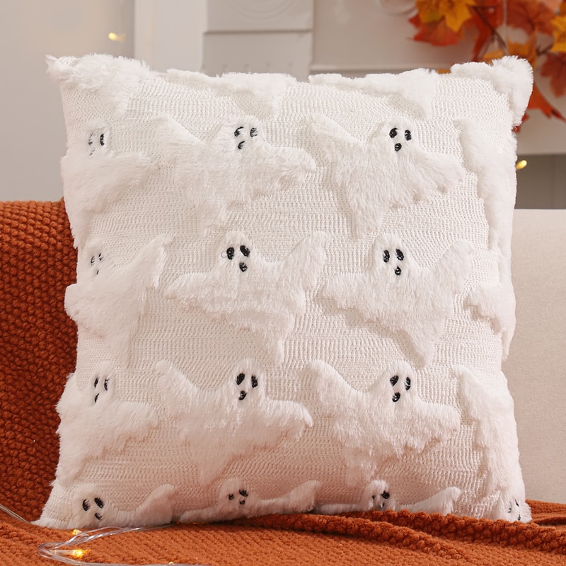Harvest Glow Pumpkin Ghost Plush Pillow Cover For Halloween Fall Decor 0