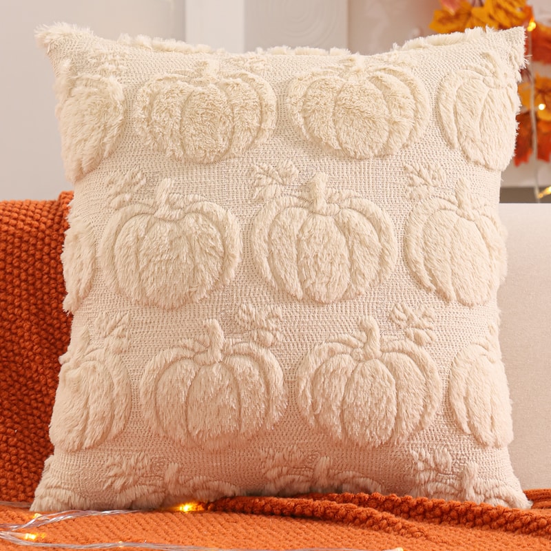 Harvest Glow Pumpkin Ghost Plush Pillow Cover For Halloween Fall Decor 2