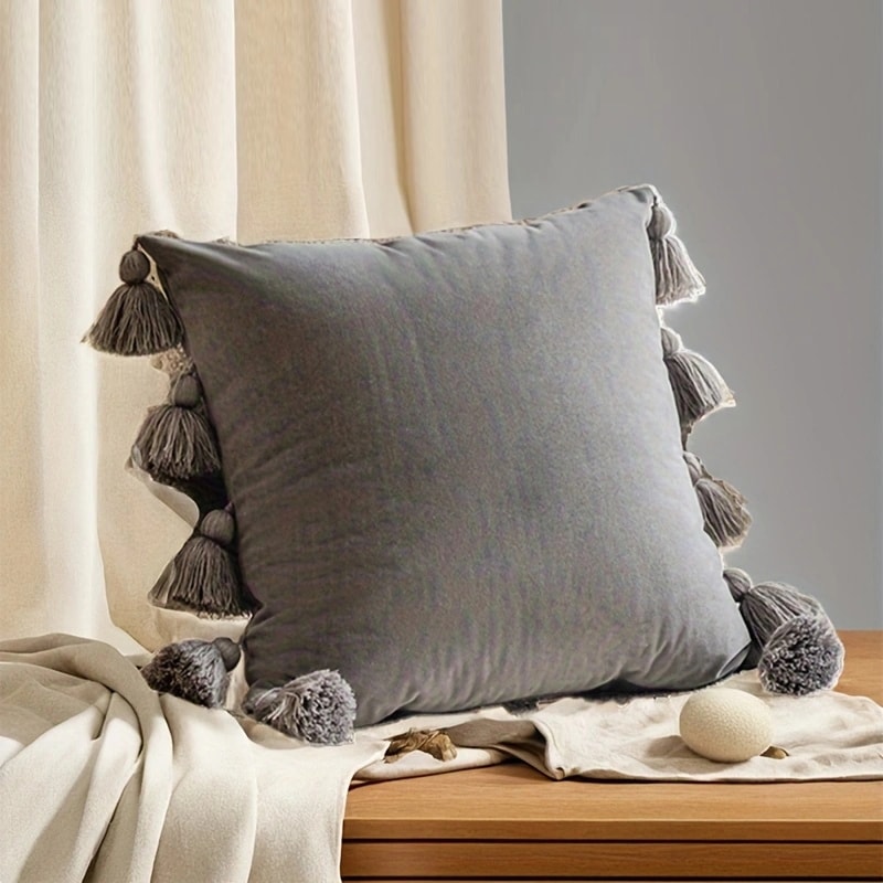 Boho Tassel Throw Pillow Cover for Couch, Bedroom & Car Decor
