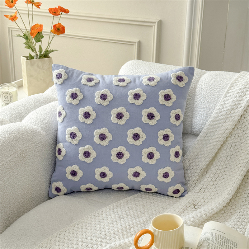 Embroidered Daisy Floral Cushion Cover Soft Cozy Throw Pillow Case For Sofa And Living Room 9