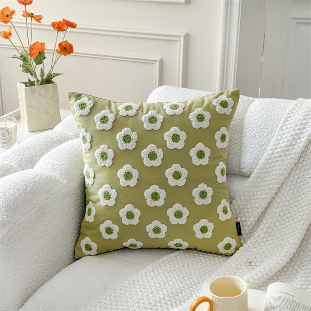 Embroidered Daisy Floral Cushion Cover Soft Cozy Throw Pillow Case For Sofa And Living Room 10