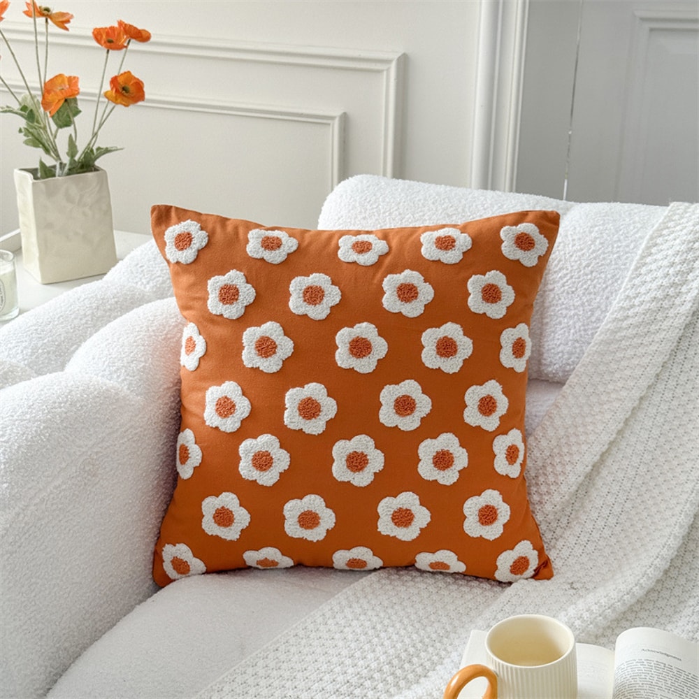 Embroidered Daisy Floral Cushion Cover Soft Cozy Throw Pillow Case For Sofa And Living Room 11