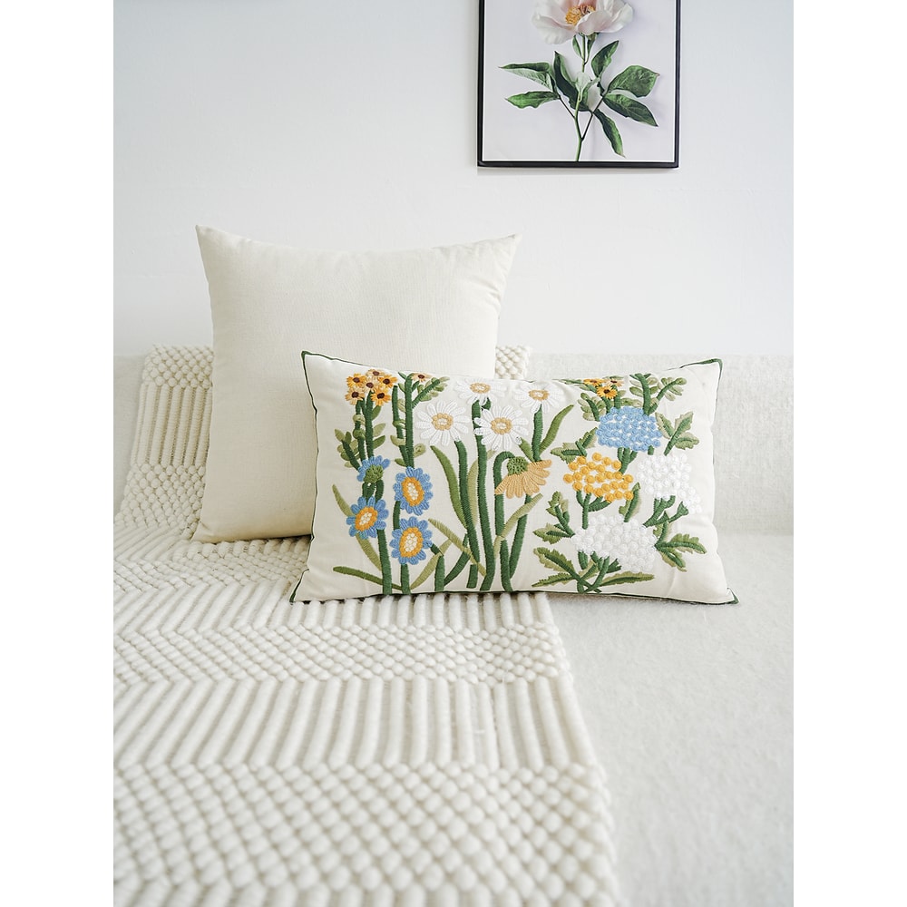Luxury Floral Embroidered Cushion Cover for Sofa, Bedroom & Living Room Decor