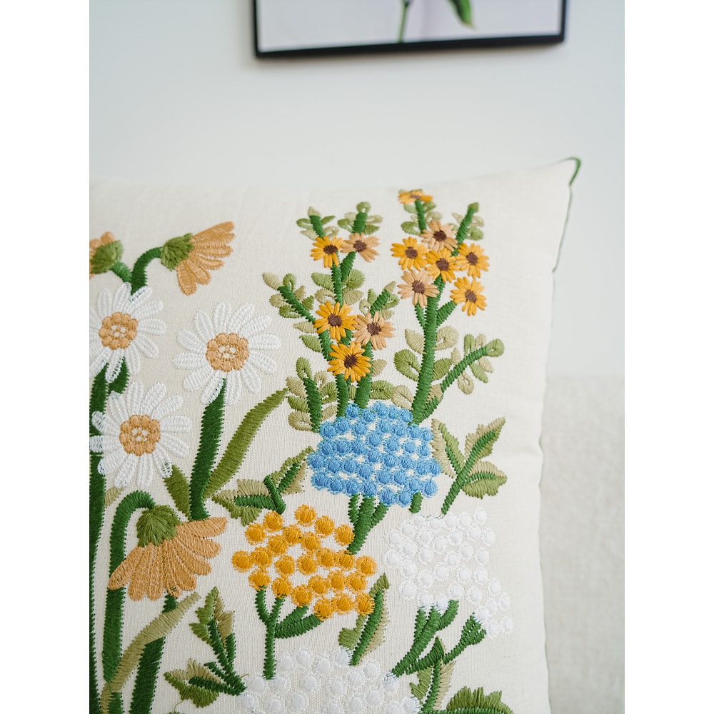 Luxury Floral Embroidered Cushion Cover for Sofa, Bedroom & Living Room Decor