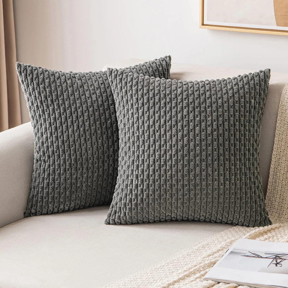 Burnt Orange Corduroy Striped Cushion Covers For Farmhouse Sofa Living Room Decor 8