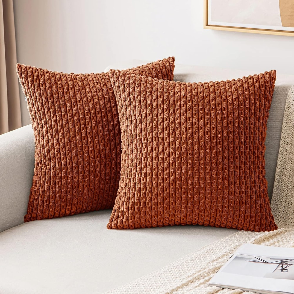 Burnt Orange Corduroy Striped Cushion Covers For Farmhouse Sofa Living Room Decor 6
