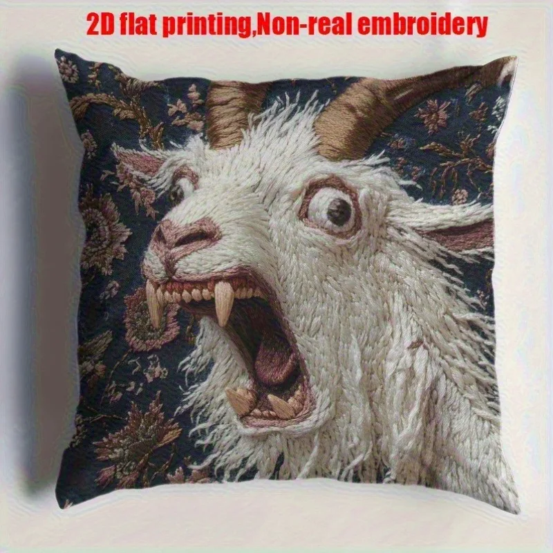 Spooky Goat Face Throw Pillow Cover For Gothic Sofa Decor Alternative Home Styling 5