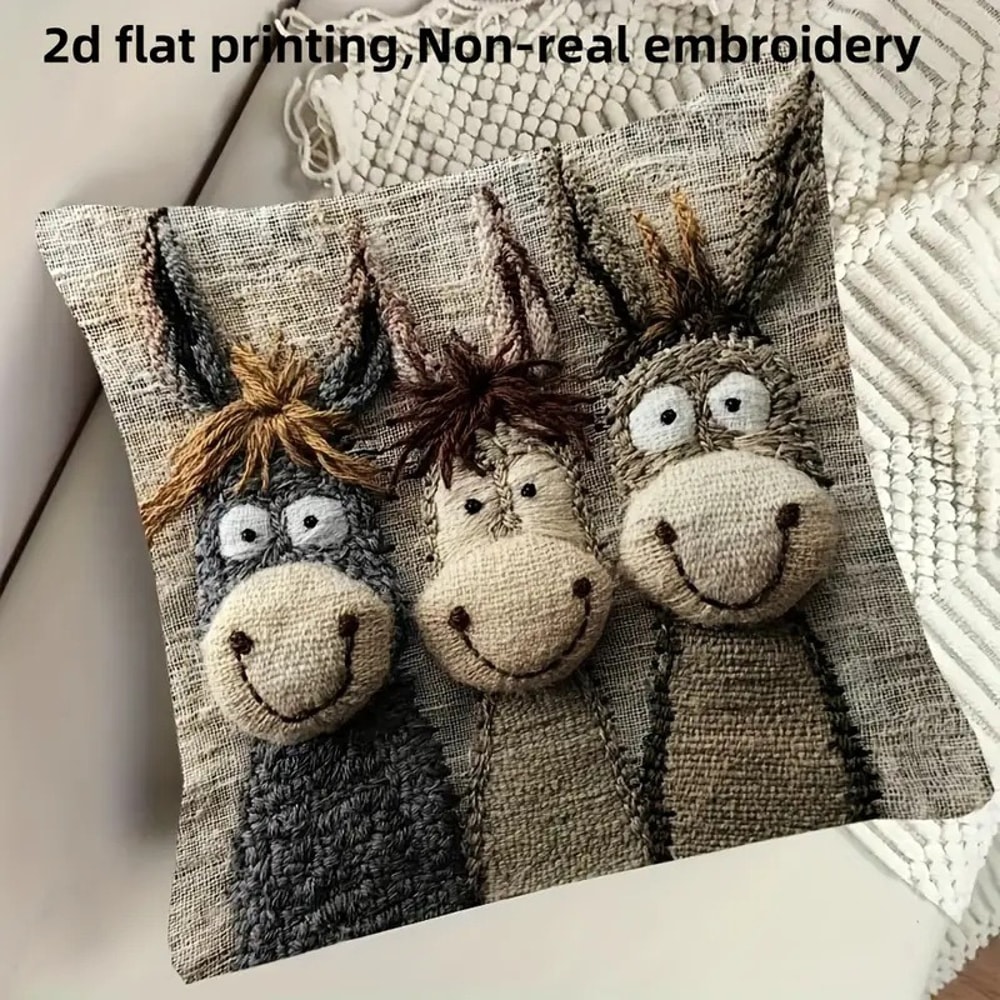 Smiling Donkey Plush Pillow Cover Cute Cartoon Sofa Cushion Case 2