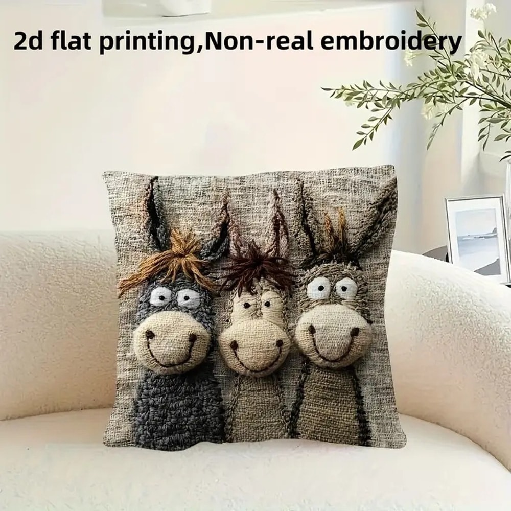 Smiling Donkey Plush Pillow Cover Cute Cartoon Sofa Cushion Case 3