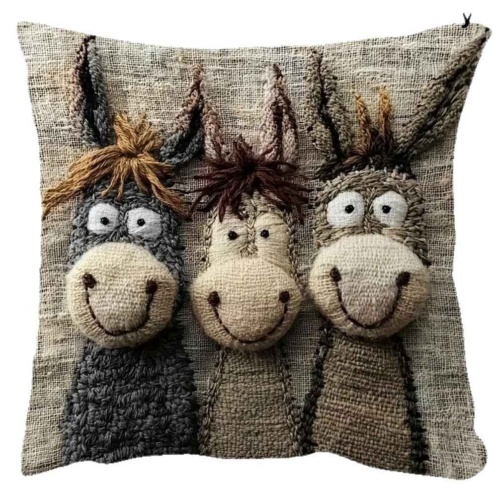 Smiling Donkey Plush Pillow Cover Cute Cartoon Sofa Cushion Case 4