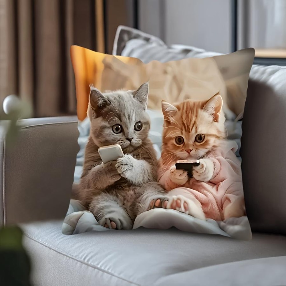 Cute Cartoon Cat Pillow Cover For Sofa Decor Cozy Cat Lover Cushion Case 1