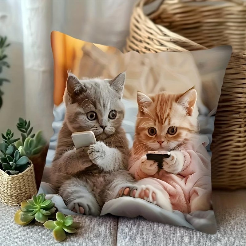Cute Cartoon Cat Pillow Cover For Sofa Decor Cozy Cat Lover Cushion Case 2