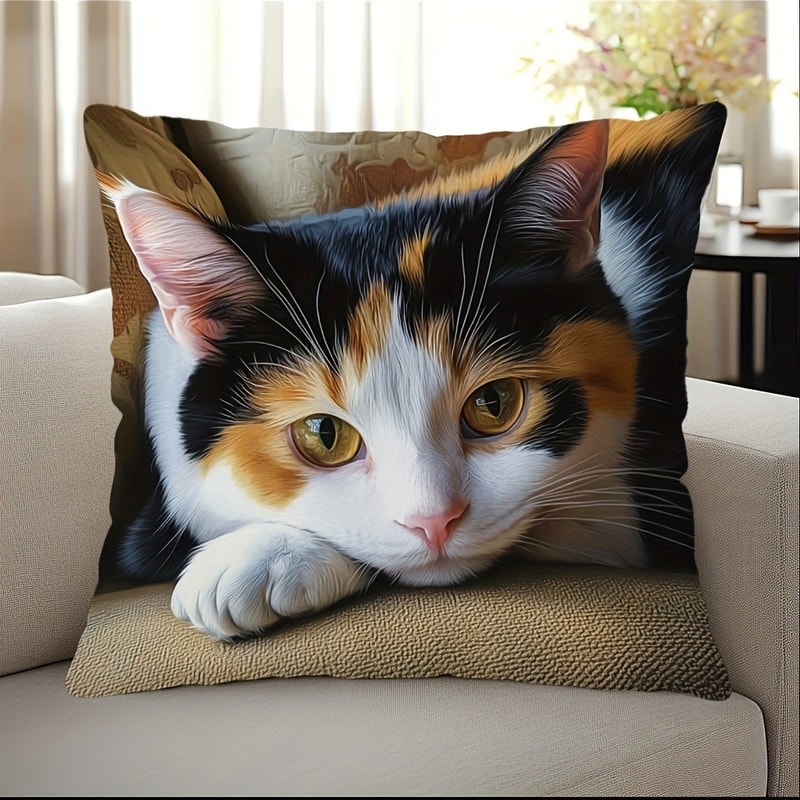 Cute Cartoon Cat Pillow Cover For Sofa Decor Cozy Cat Lover Cushion Case 7
