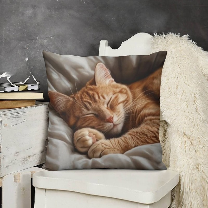 Cute Cartoon Cat Pillow Cover For Sofa Decor Cozy Cat Lover Cushion Case 8