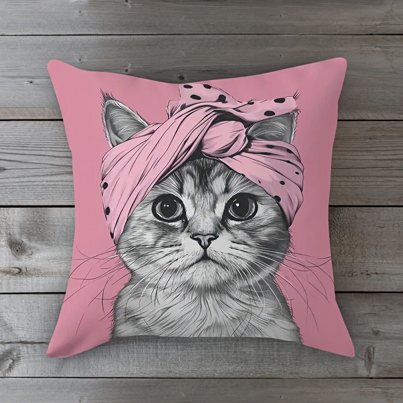 Cute Cartoon Cat Pillow Cover For Sofa Decor Cozy Cat Lover Cushion Case 13