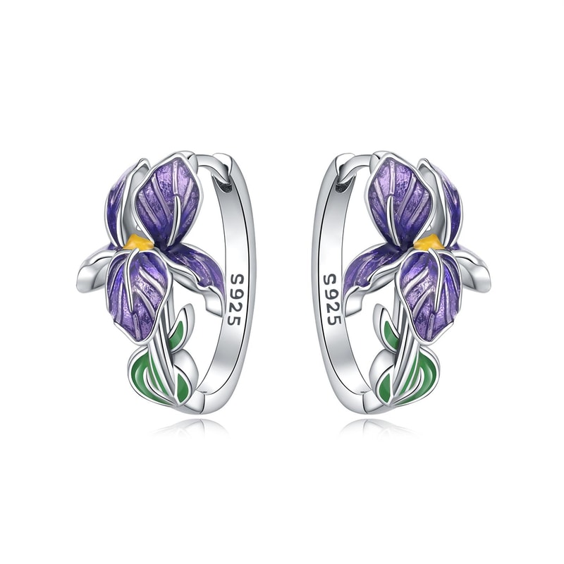 Purple Iris Sterling Silver Earrings for Women Elegant Floral Wedding Gift Jewelry