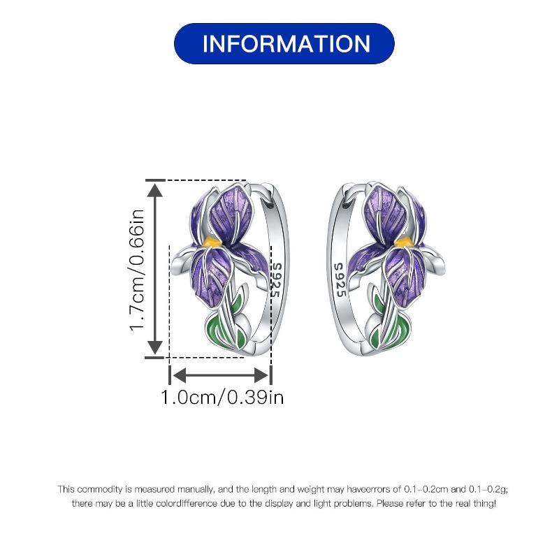 Purple Iris Sterling Silver Earrings for Women Elegant Floral Wedding Gift Jewelry
