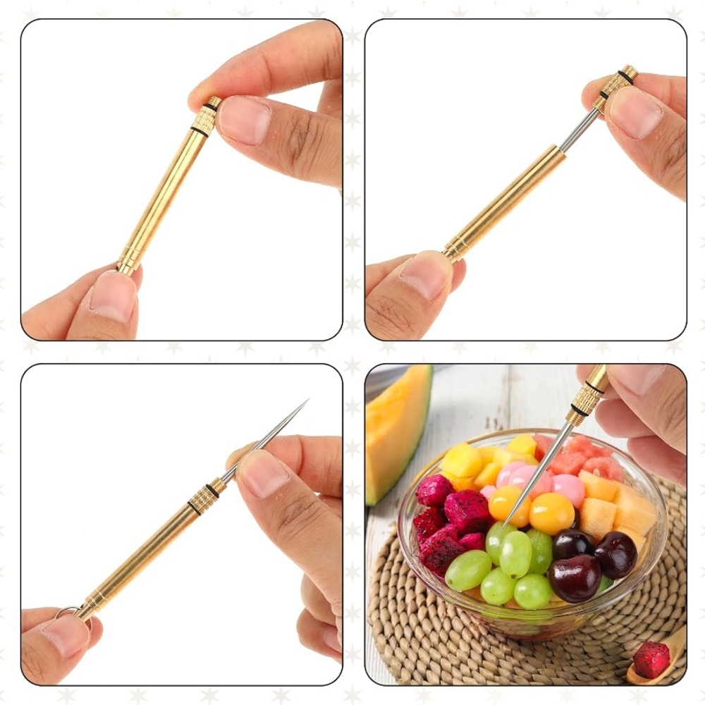 Titanium Telescopic Toothpick & Fruit Fork Keychain for Camping and Everyday Carry
