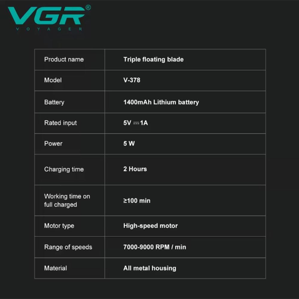 VGR Electric Foil Shaver For Men With Triple Blade Precision LED Display 5