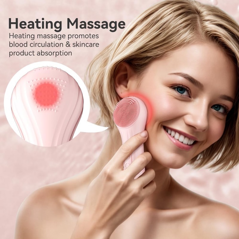 Heated Silicone Facial Cleansing Brush with Vibration and Speed Deep Clean