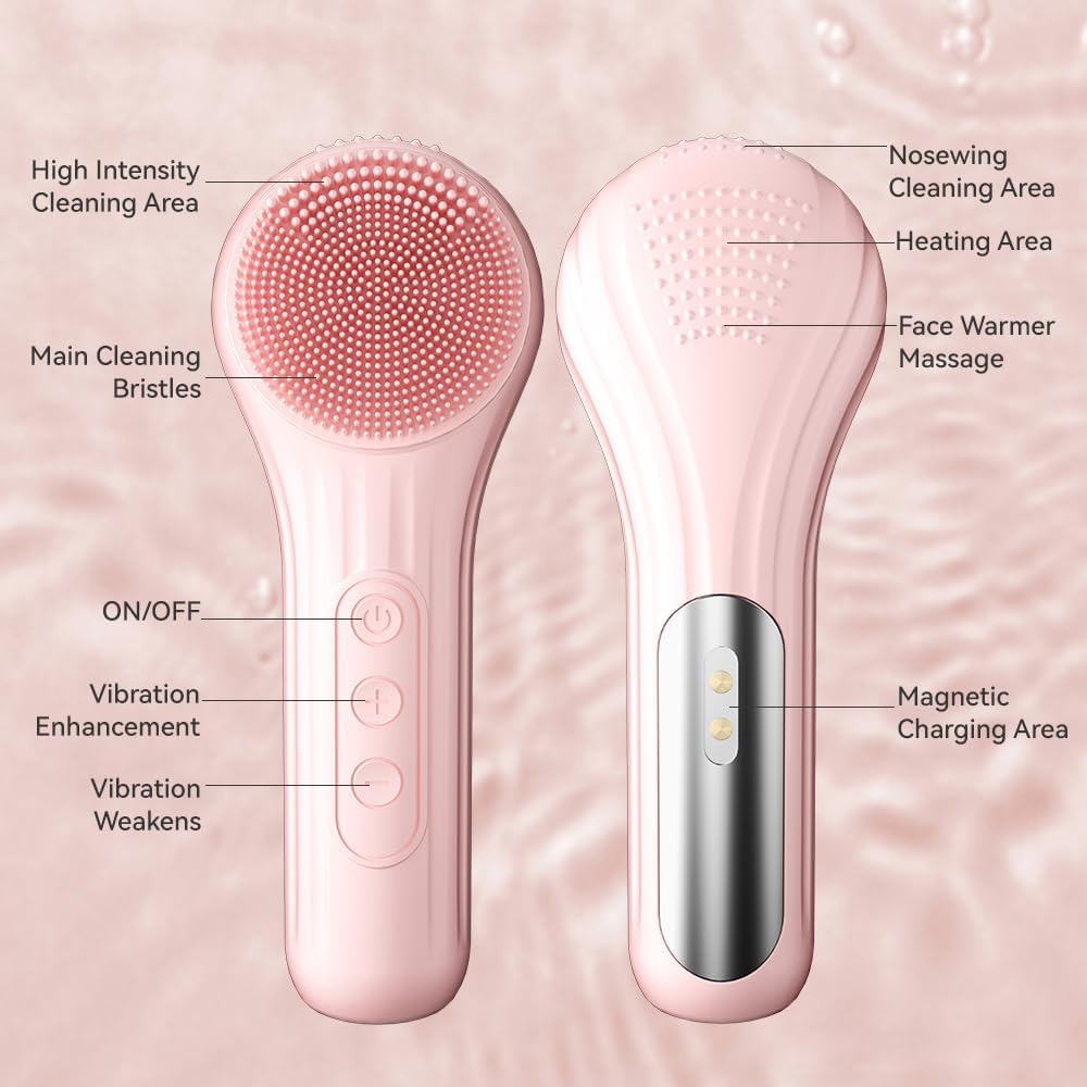 Heated Silicone Facial Cleansing Brush with Vibration and Speed Deep Clean