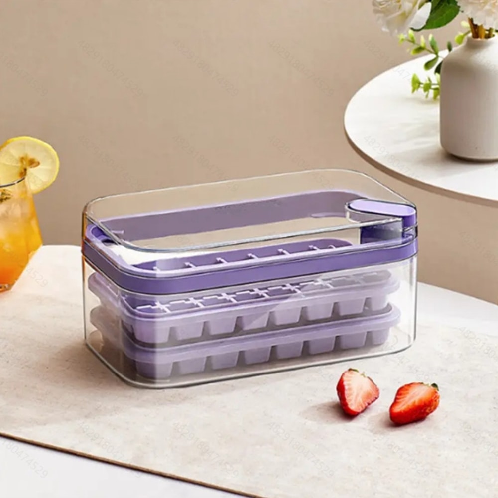 Double Layer Ice Cube Tray With Easy Release Ice Maker And Storage Bin 6