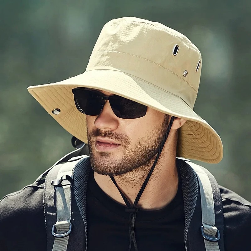 Men Outdoor Waterproof UV Protection Safari Wide Brim Sun Hat