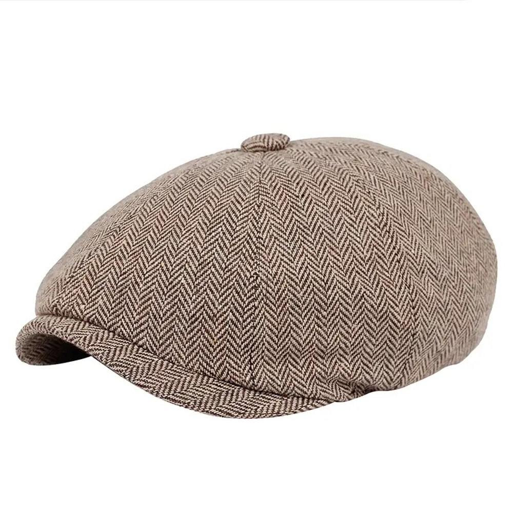 Vintage British Herringbone Newsboy Cap For Men Classic AutumnWinter Flat Hat 3