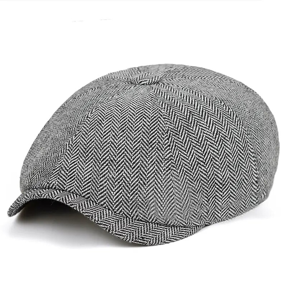 Vintage British Herringbone Newsboy Cap For Men Classic AutumnWinter Flat Hat 4