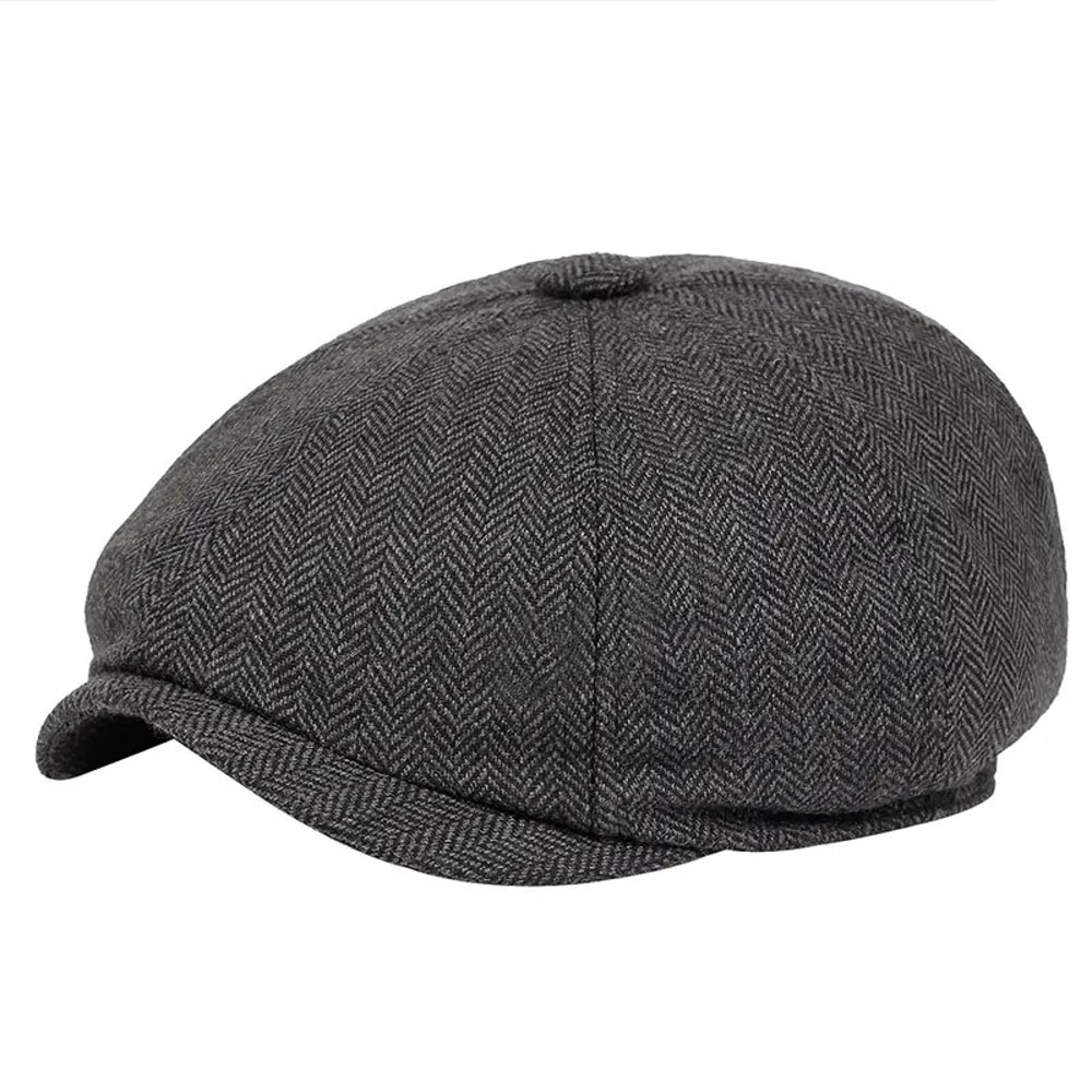 Vintage British Herringbone Newsboy Cap For Men Classic AutumnWinter Flat Hat 5