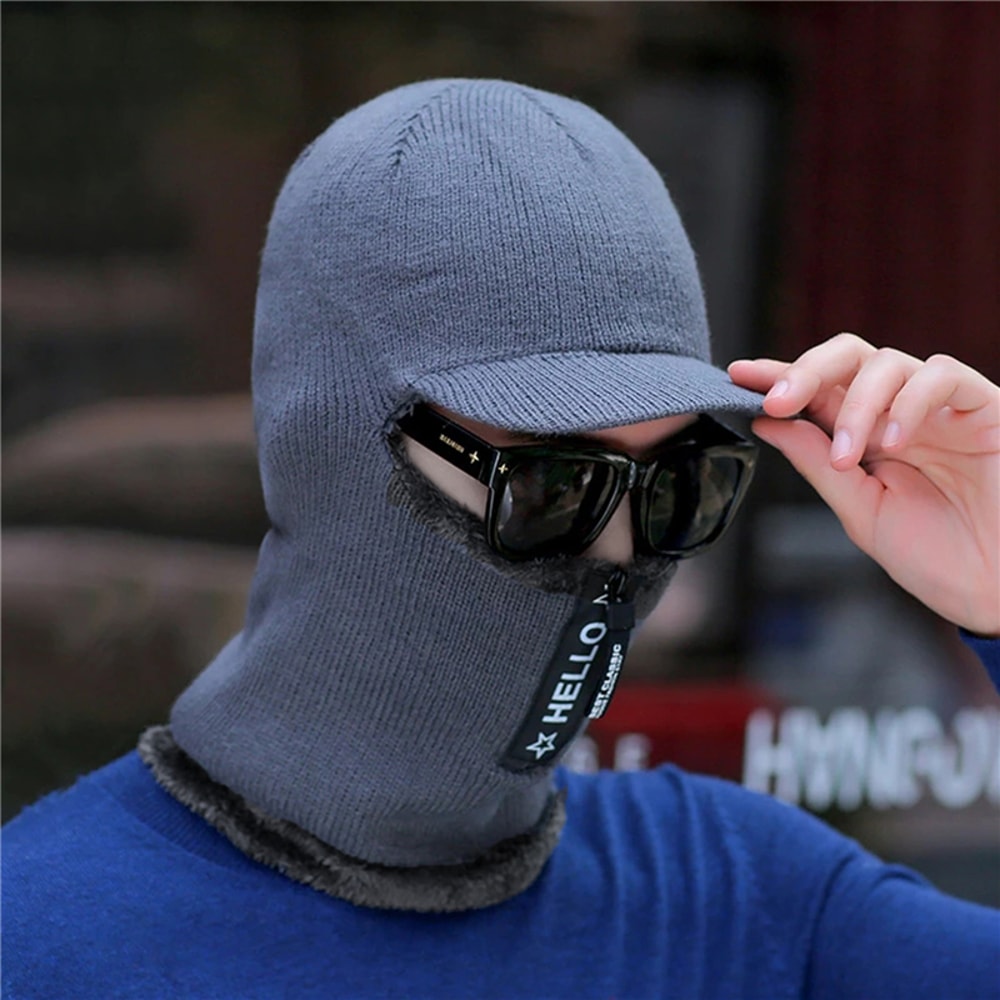 Men Winter Wool Outdoor Hat With Ear Protection And Windproof Scarf 3