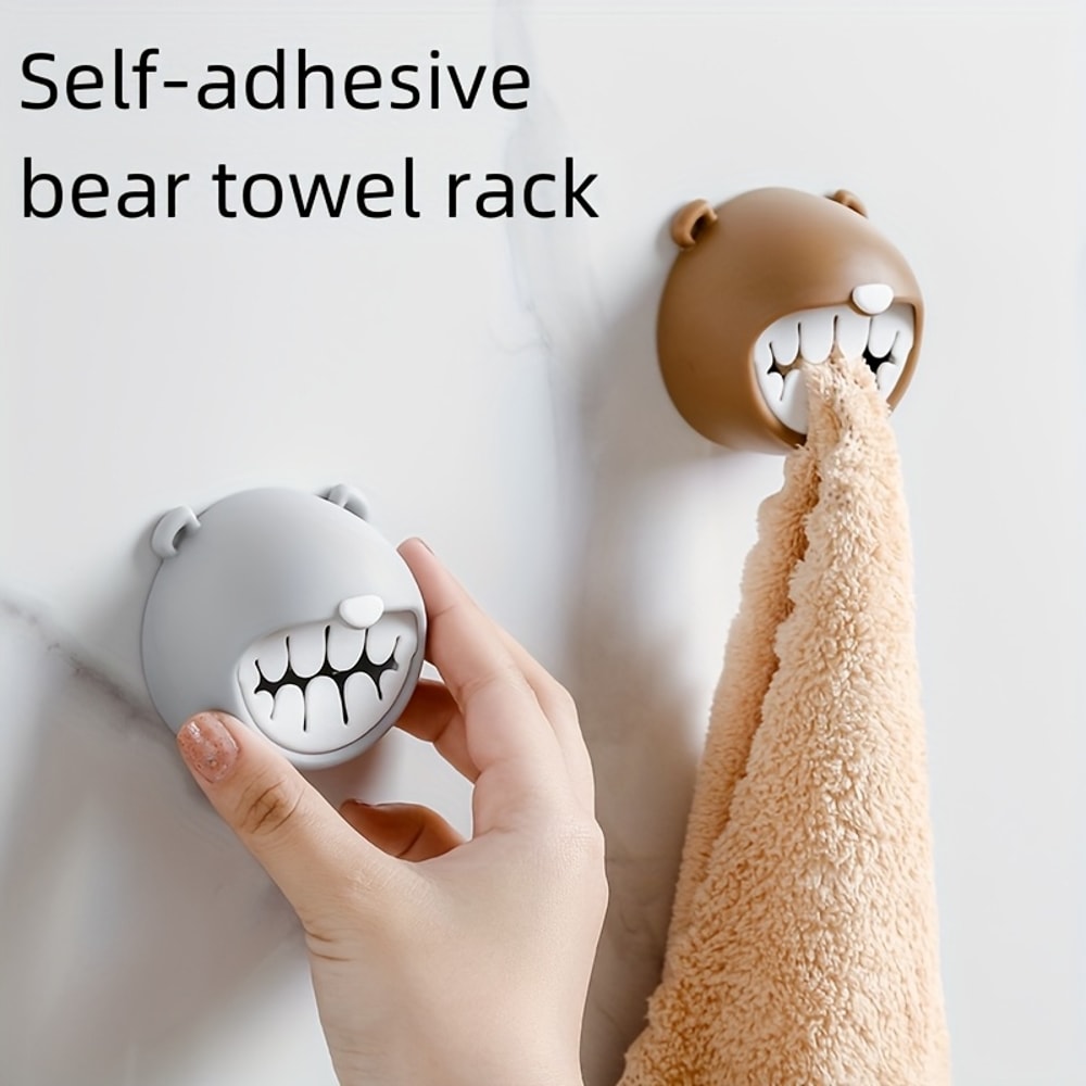 Cute Bear Wall Mounted Adhesive Towel Hooks for Bathroom and Kitchen