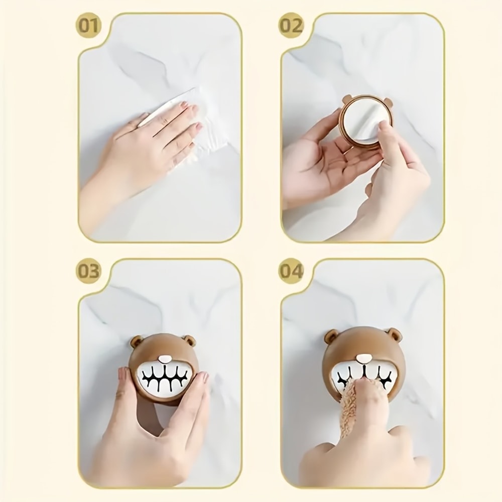 Cute Bear Wall Mounted Adhesive Towel Hooks for Bathroom and Kitchen