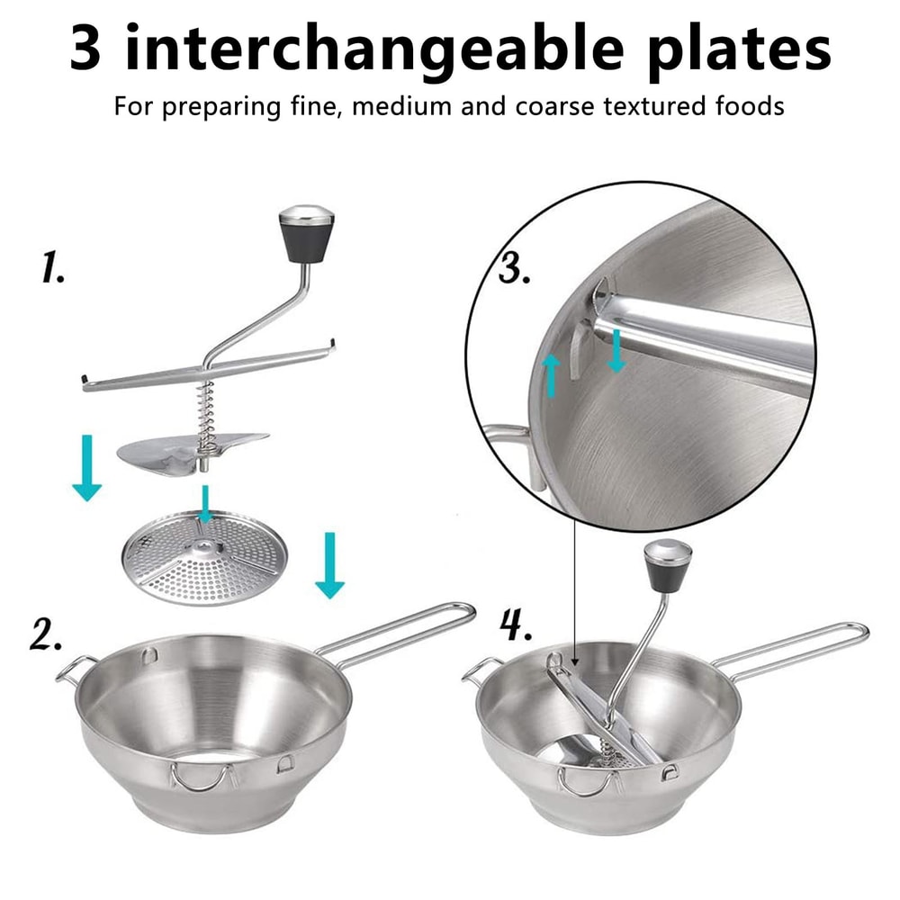 Premium Stainless Steel Manual Vegetable Mill & Rotary Food Mill Strainer with Discs