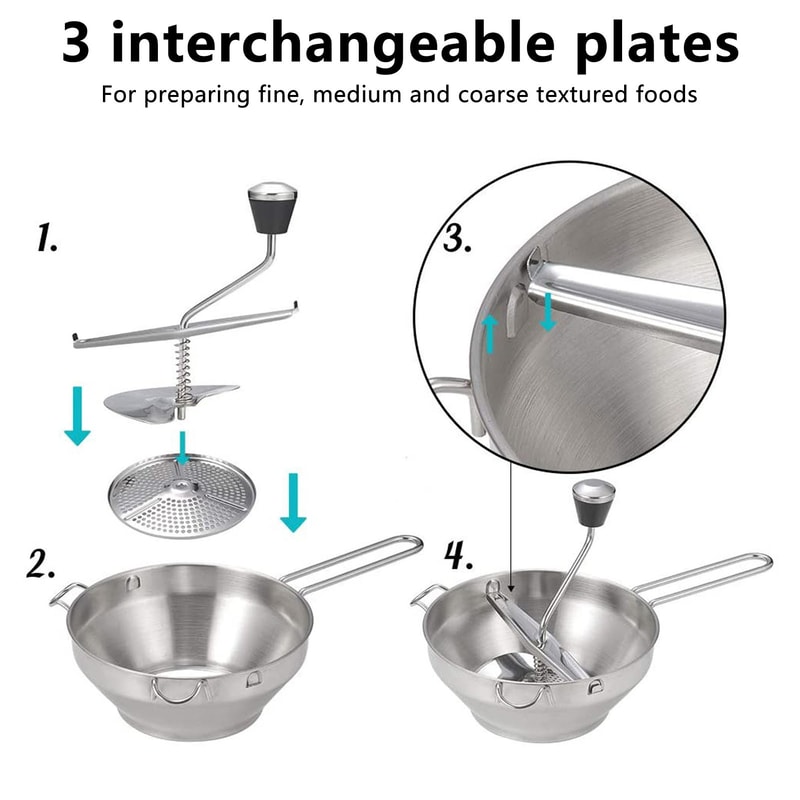 Premium Stainless Steel Manual Vegetable Mill & Rotary Food Mill Strainer with Discs