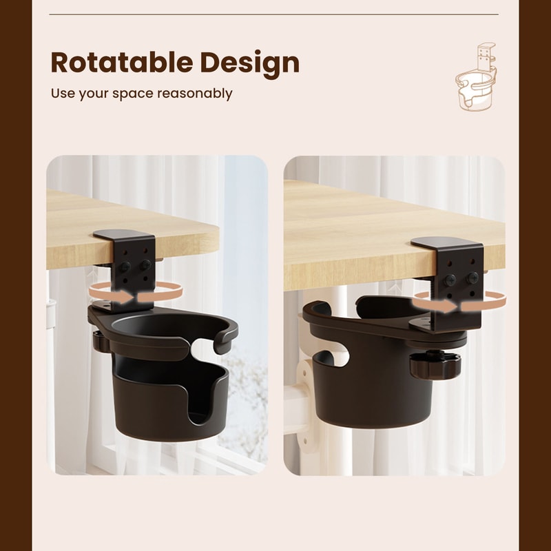 Rotating Clip On Desk Cup Holder for Mugs and Water Bottles