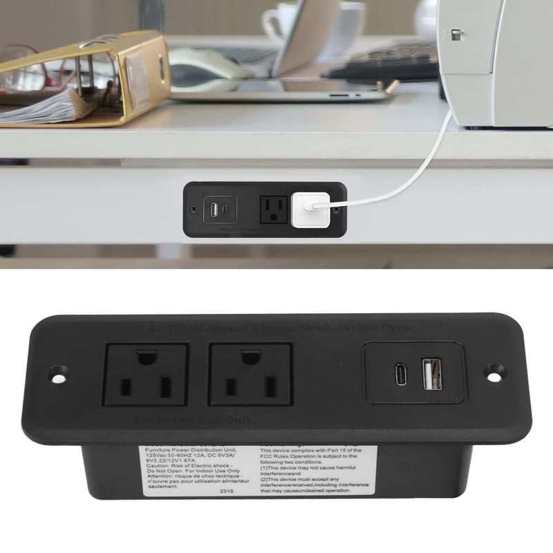 Recessed Power Strip for Desks and Side Tables