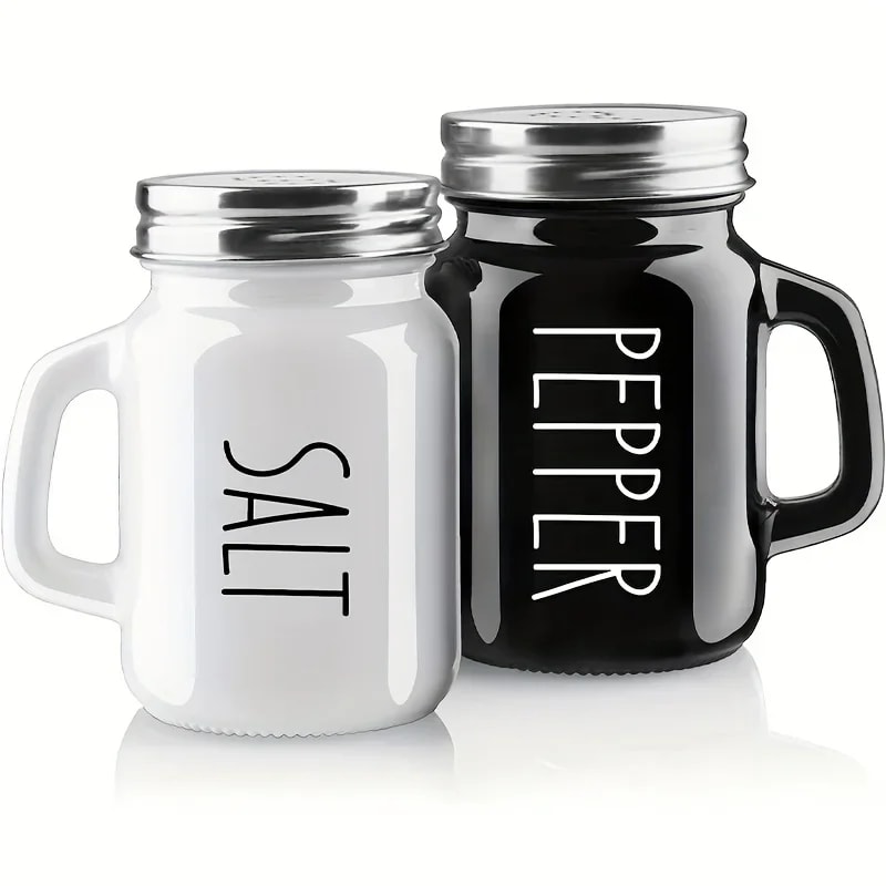 Vintage Glass Salt And Pepper Shaker Set With Black White Tops Kitchen Seasoning Duo 6