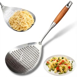 premium stainless steel fine mesh skimmer ladle for frying, hot pot & soup cooking