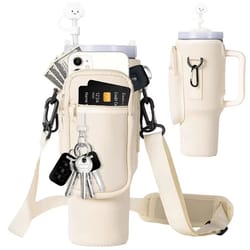 water bottle carrier with strap & phone pocket for stanley tumblers